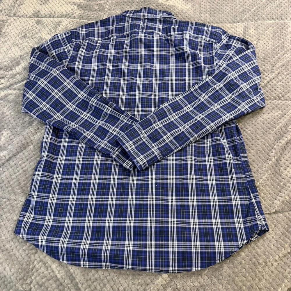 Banana Republic Grant Fit Shirt Mens Large Blue Purple Plaid Long Sleeve Button